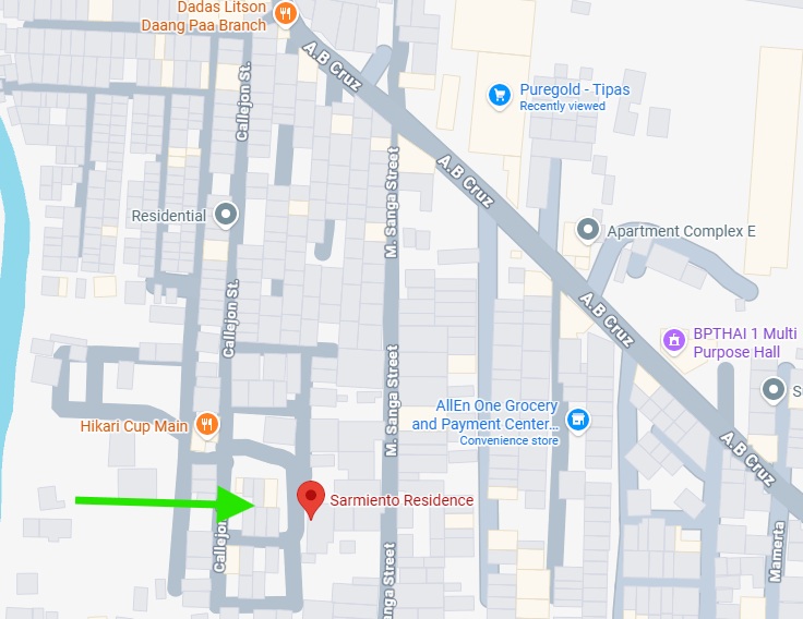 Map showing Sarmiento Apartment, Phase 1 Blk 2 Lot 16, Pagkalinawan Ext., Ibayo Tipas, Taguig City